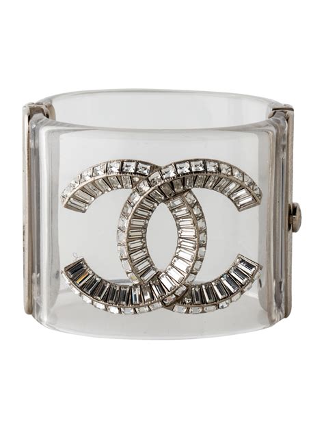 chanel lucite cuff with chains|Chanel cuff bracelets.